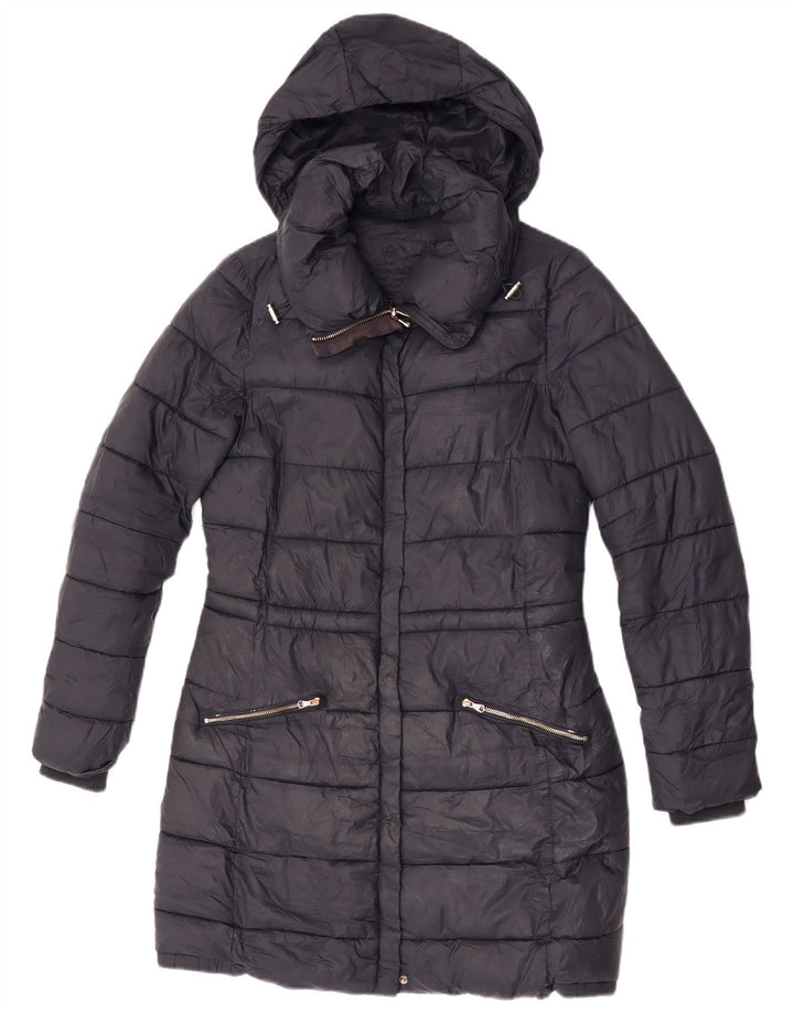 Massimo Dutti Womens Hooded Padded Coat UK 10 Small Black Nylon