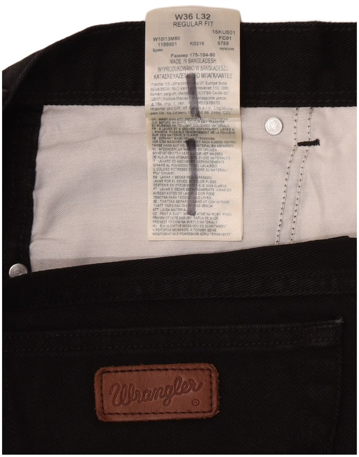 Wrangler Mens Regular Fit Straight Jeans W36 L32 Black Cotton