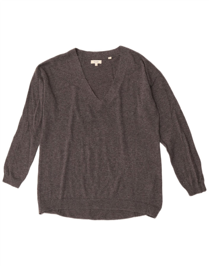 Fat Face Womens Oversized V-Neck Jumper Sweater UK 12 Medium Grey Wool