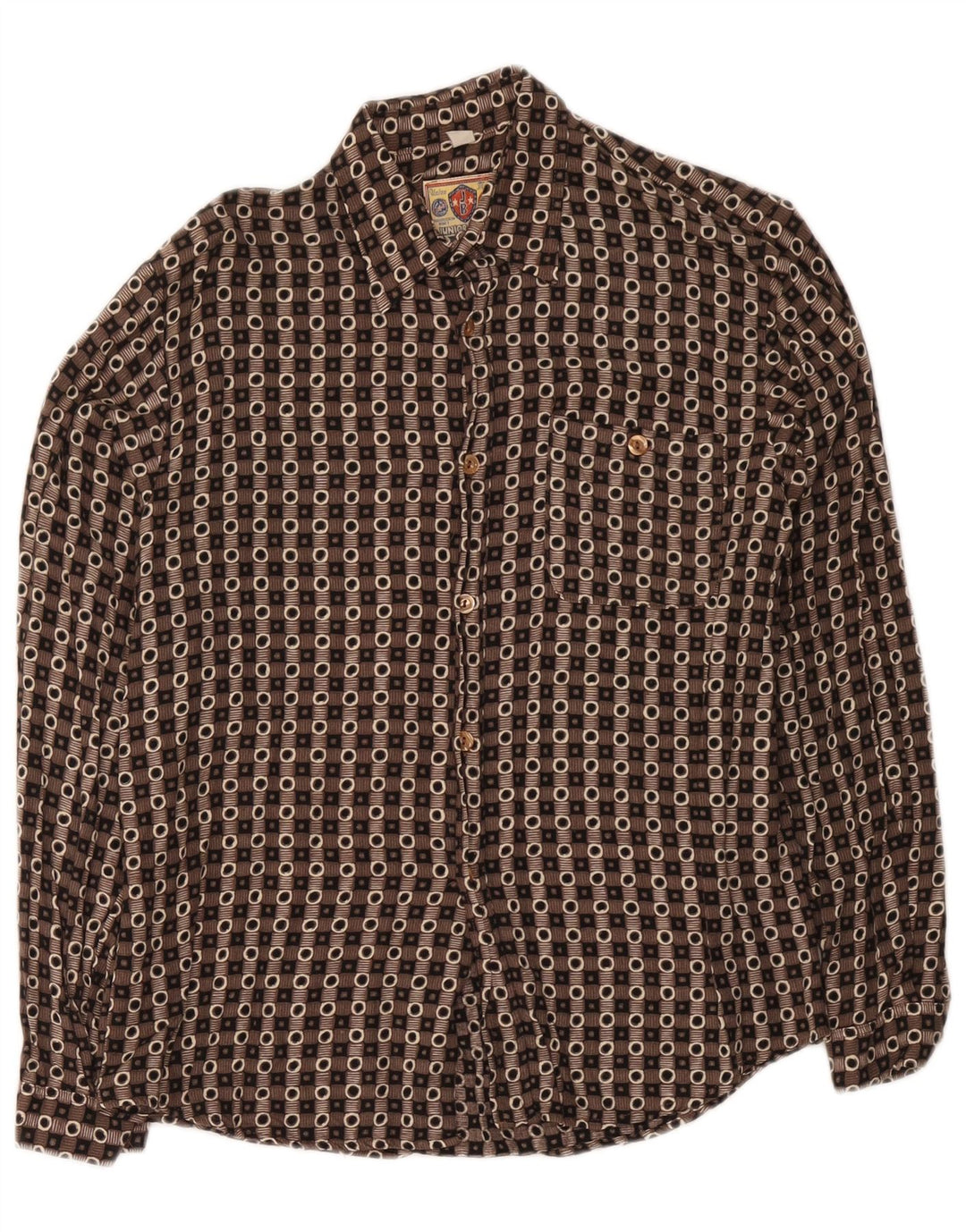 Vintage Boys Shirt 15-16 Years XL Brown Geometric
