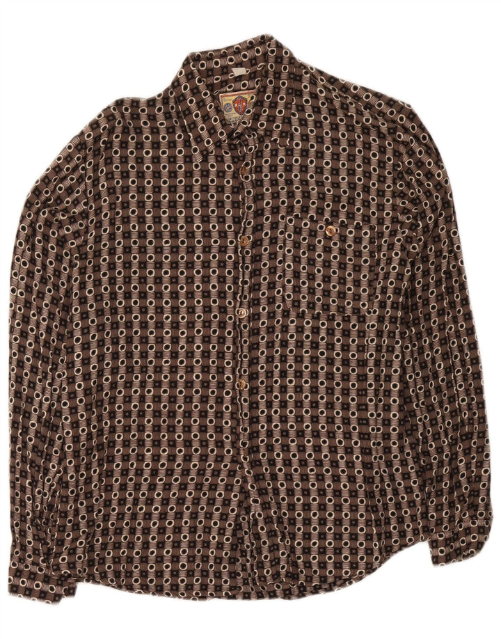Vintage Boys Shirt 15-16 Years XL Brown Geometric