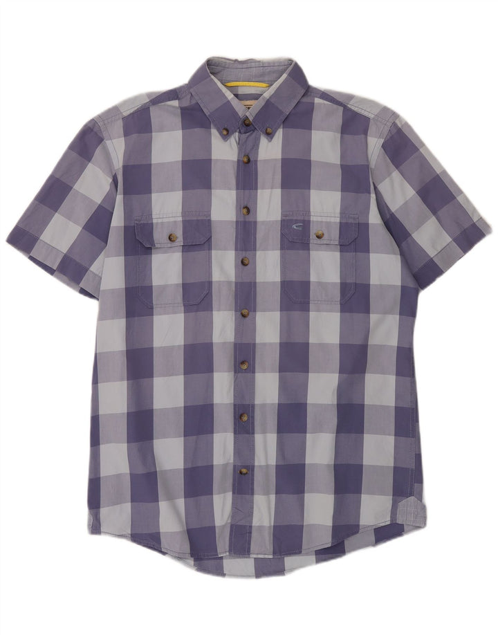 Camel Active Mens Short Sleeve Regular Fit Shirt Medium Blue Gingham Cotton