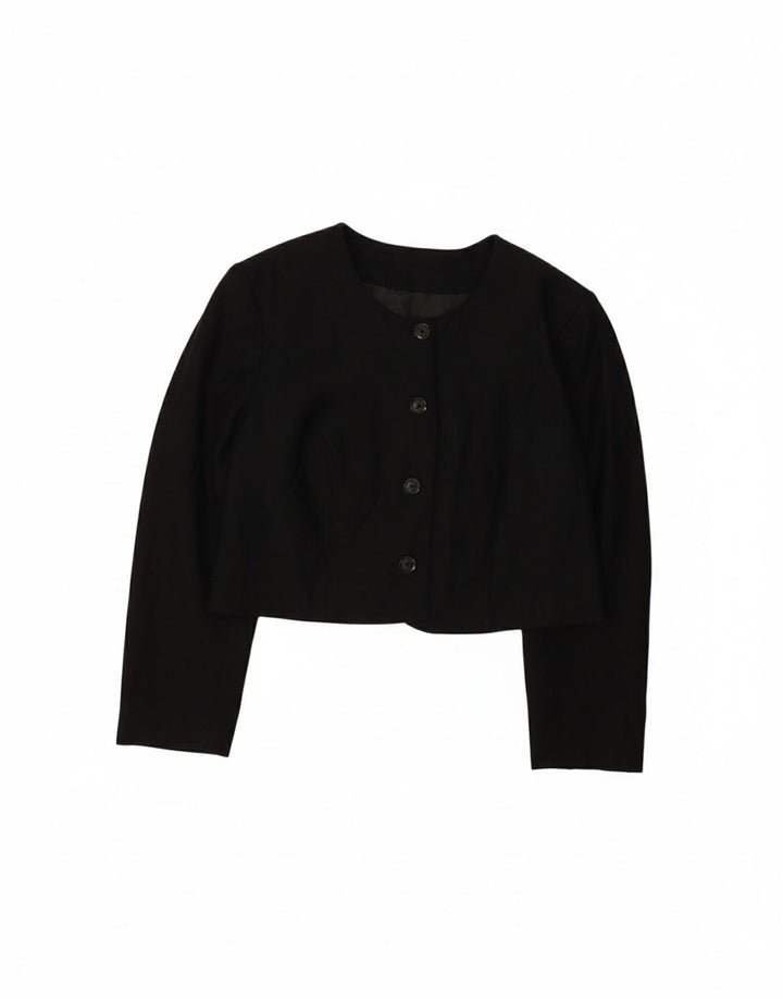 VINTAGE Womens Bolero Jacket UK 12 Medium Black Viscose