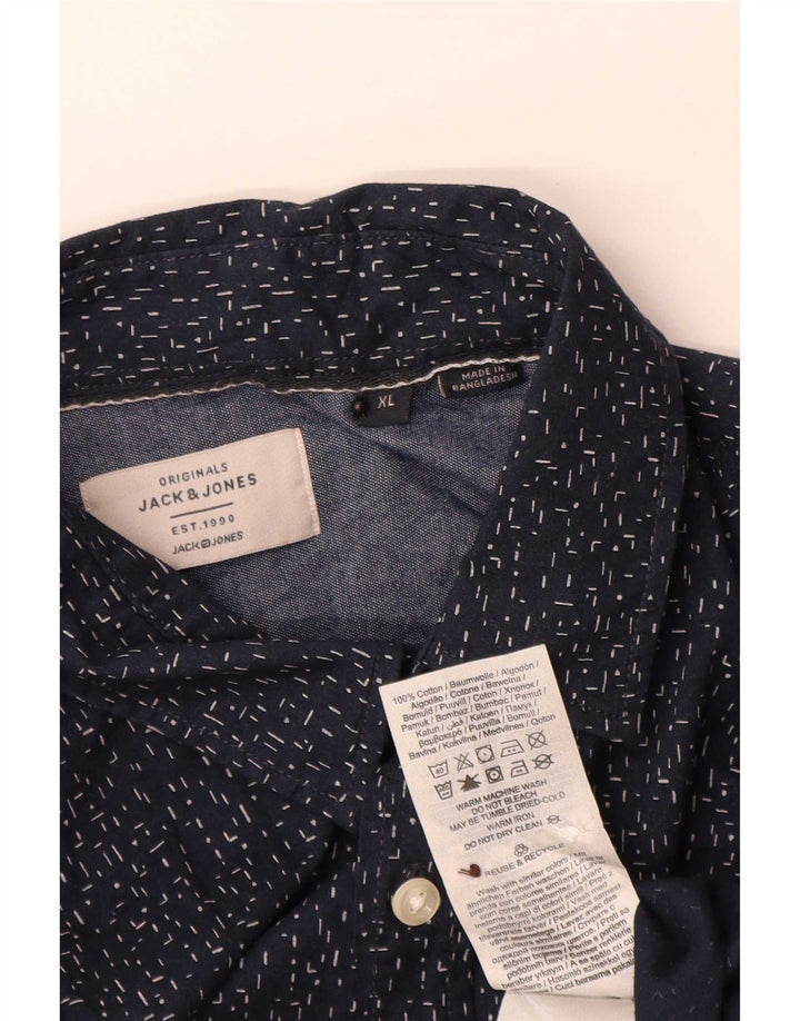 Jack & Jones Mens Shirt XL Navy Blue Spotted Cotton
