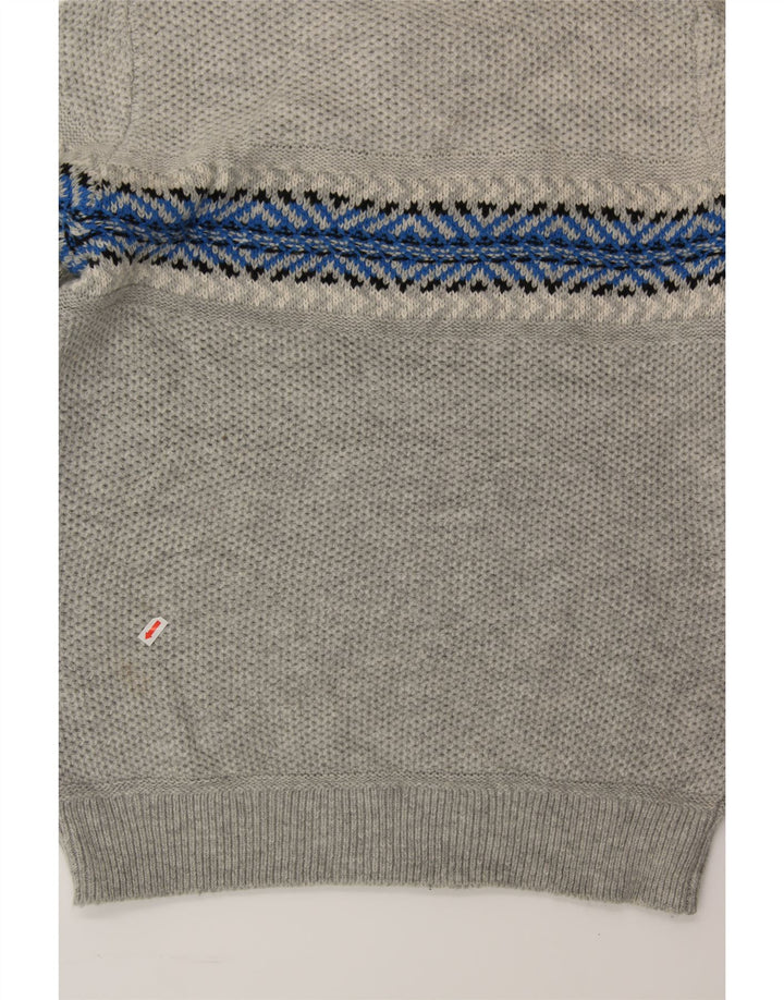 NAUTICA Mens Button Neck Jumper Sweater Small Grey Fair Isle Acrylic Vintage Nautica and Second-Hand Nautica from Messina Hembry 