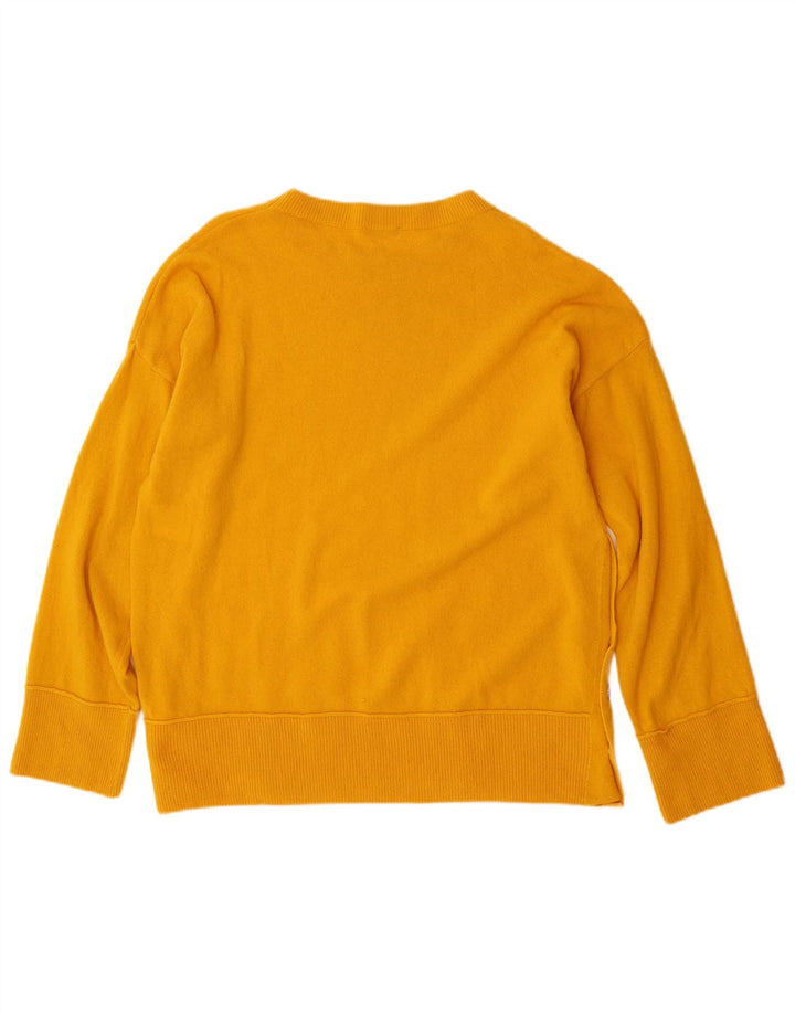 BENETTON Womens Oversized Crew Neck Jumper Sweater UK 10 Small Yellow Wool