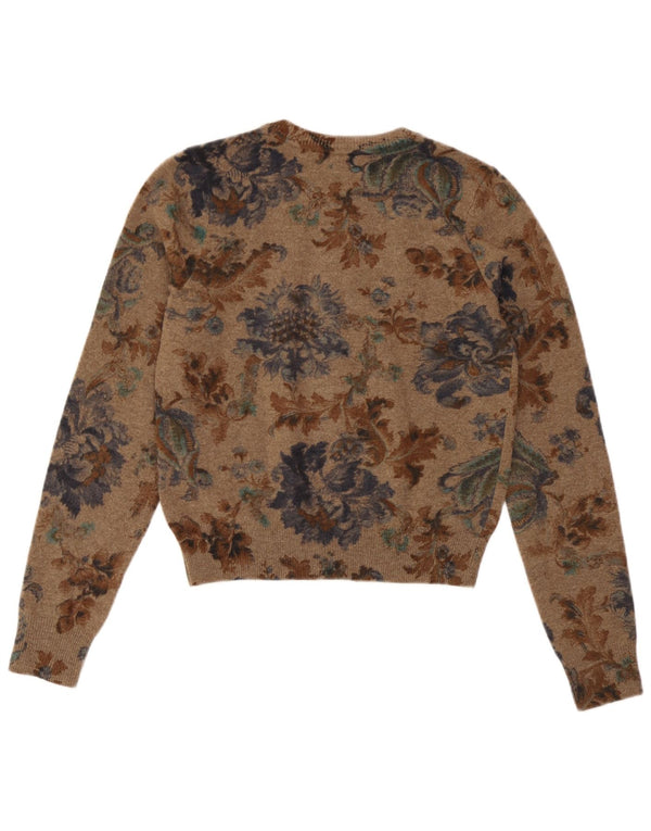 Josephine Womens Crop Cardigan Sweater UK 10 Small Brown Floral New Wool