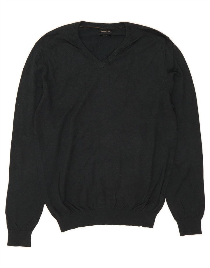 MASSIMO DUTTI Mens V-Neck Jumper Sweater Large Navy Blue Cotton Vintage Massimo Dutti and Second-Hand Massimo Dutti from Messina Hembry 