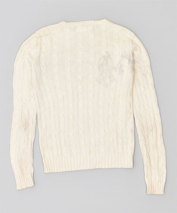 RALPH LAUREN Maglione maglione girocollo da donna UK 6 XS Cotone bianco