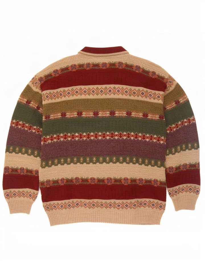 Pulover vintage pentru bărbați cu gât roșu IT 50 Medium Multicolor Fair Isle
