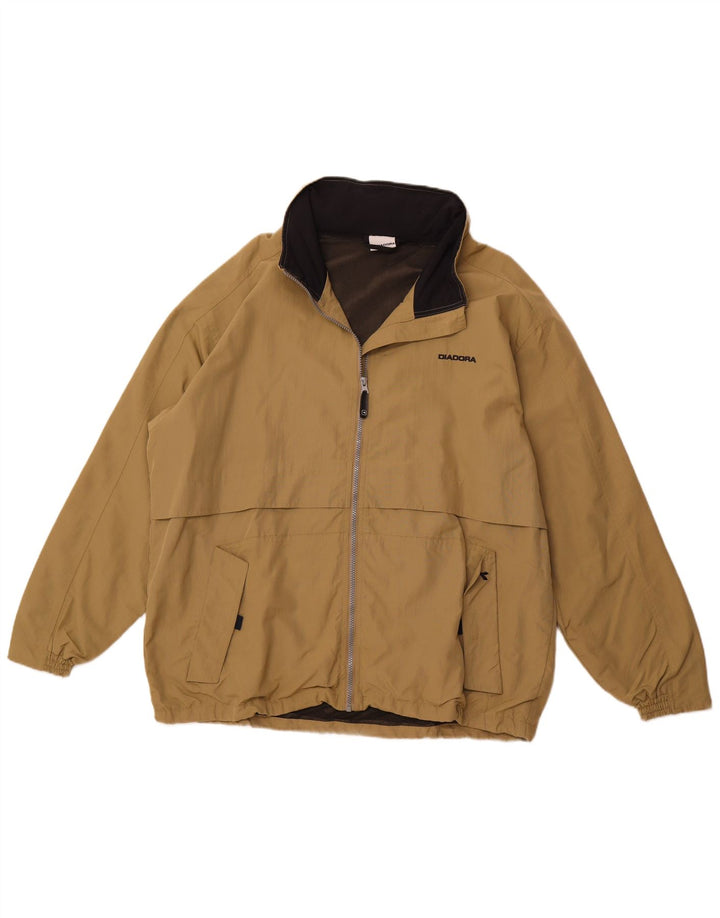 DIADORA Mens Hooded Rain Jacket UK 40 Large Beige Polyamide