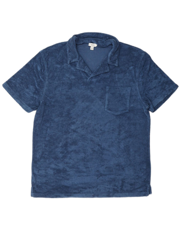 Reiss Mens Velvet Polo Shirt XL Blue Modal