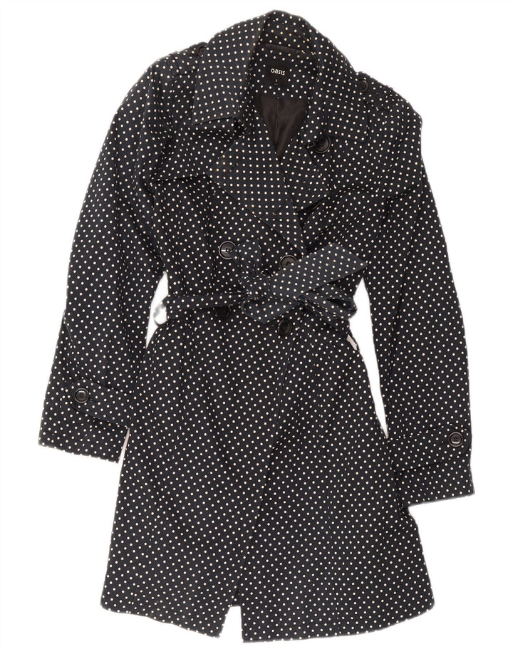Oasis Womens Trench Coat UK 8 Small Black Polka Dot Cotton