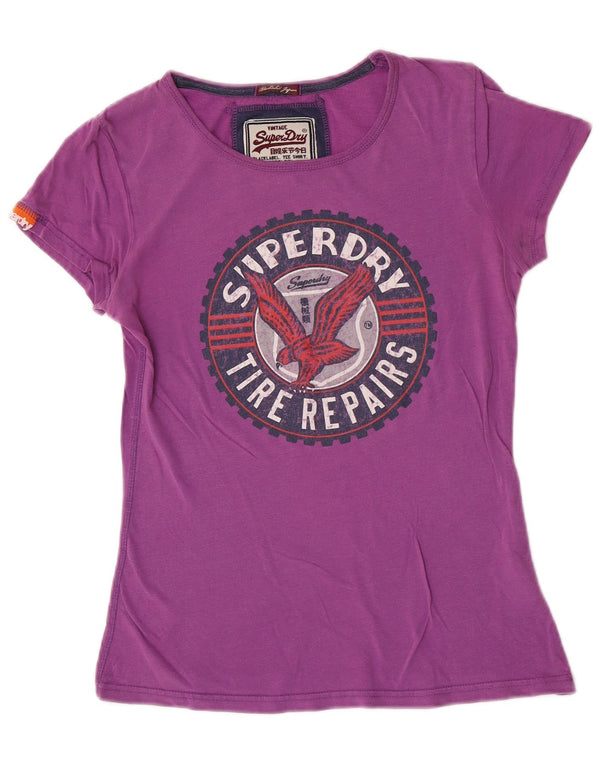 Superdry Womens Graphic T-Shirt Top UK 12 Medium Purple Cotton