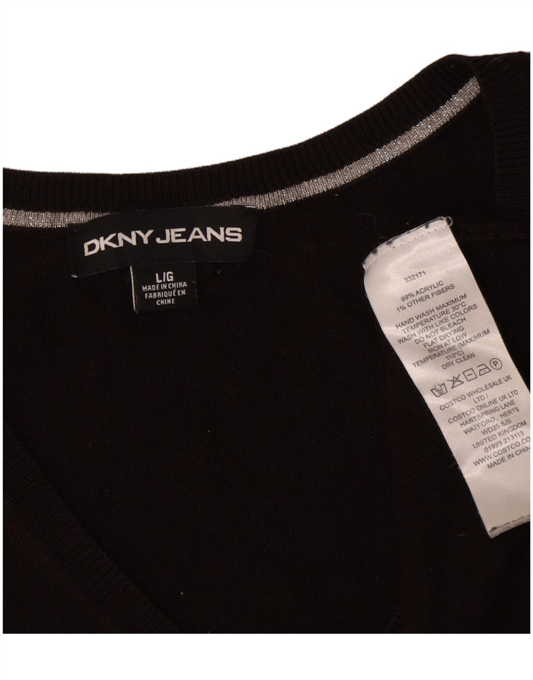 Dkny Womens Oversized Graphic V-Neck Jumper Sweater UK 16 Large Black
