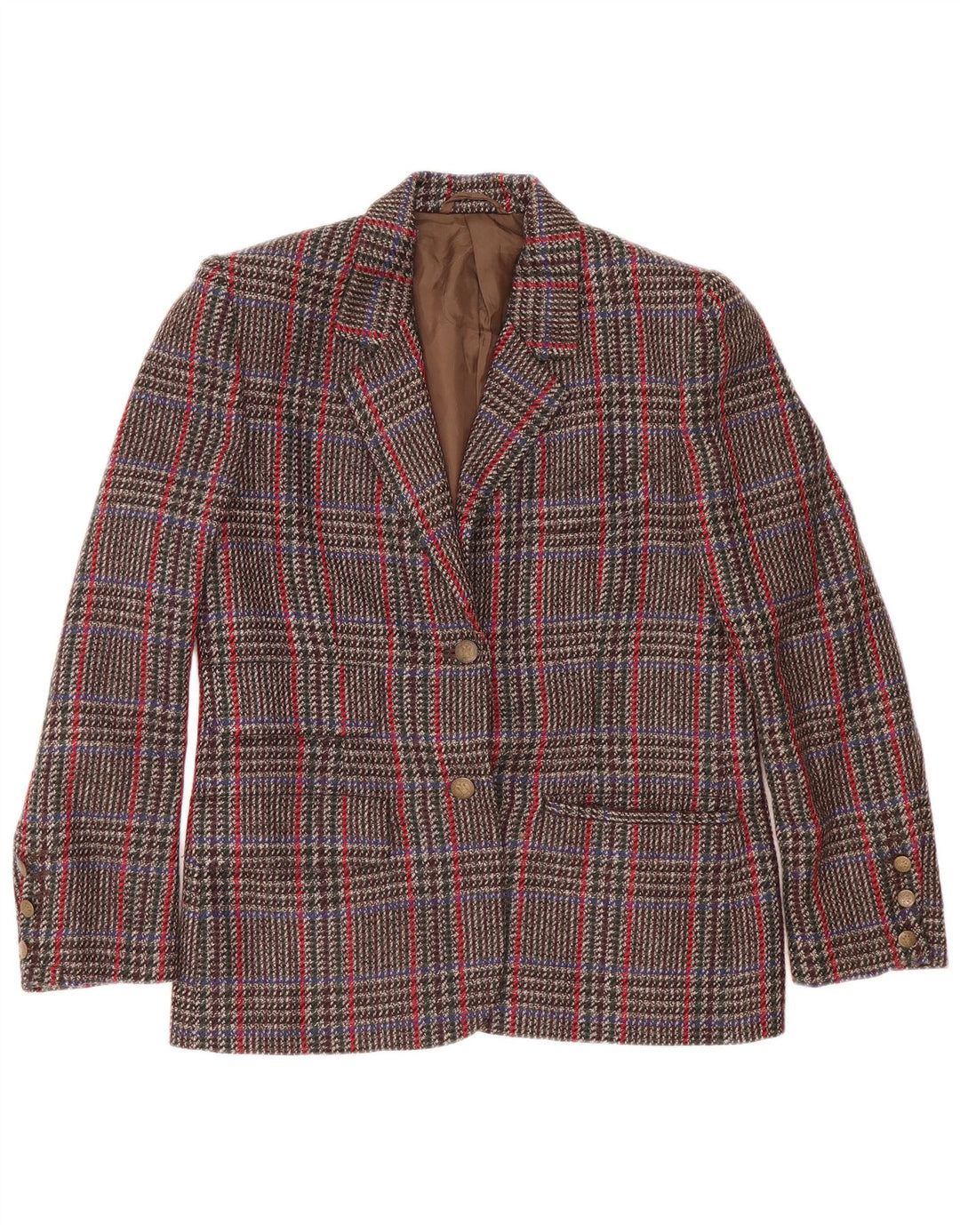 Vintage dame 2-knaps blazerjakke IT 44 Medium Brown Houndstooth Uld