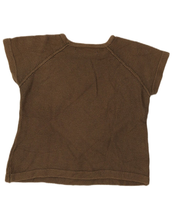 Zara Pull court à manches courtes et col bateau pour femme UK 14 Kaki moyen