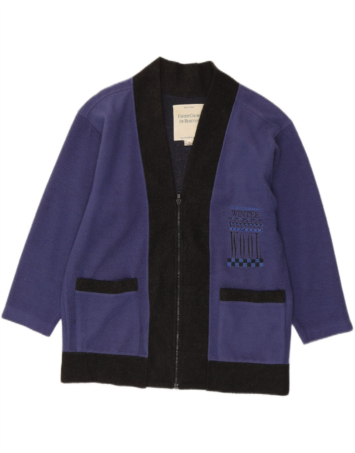 Benetton Mens Loose Fit Cardigan Sweater Small Blue Colourblock Polyester