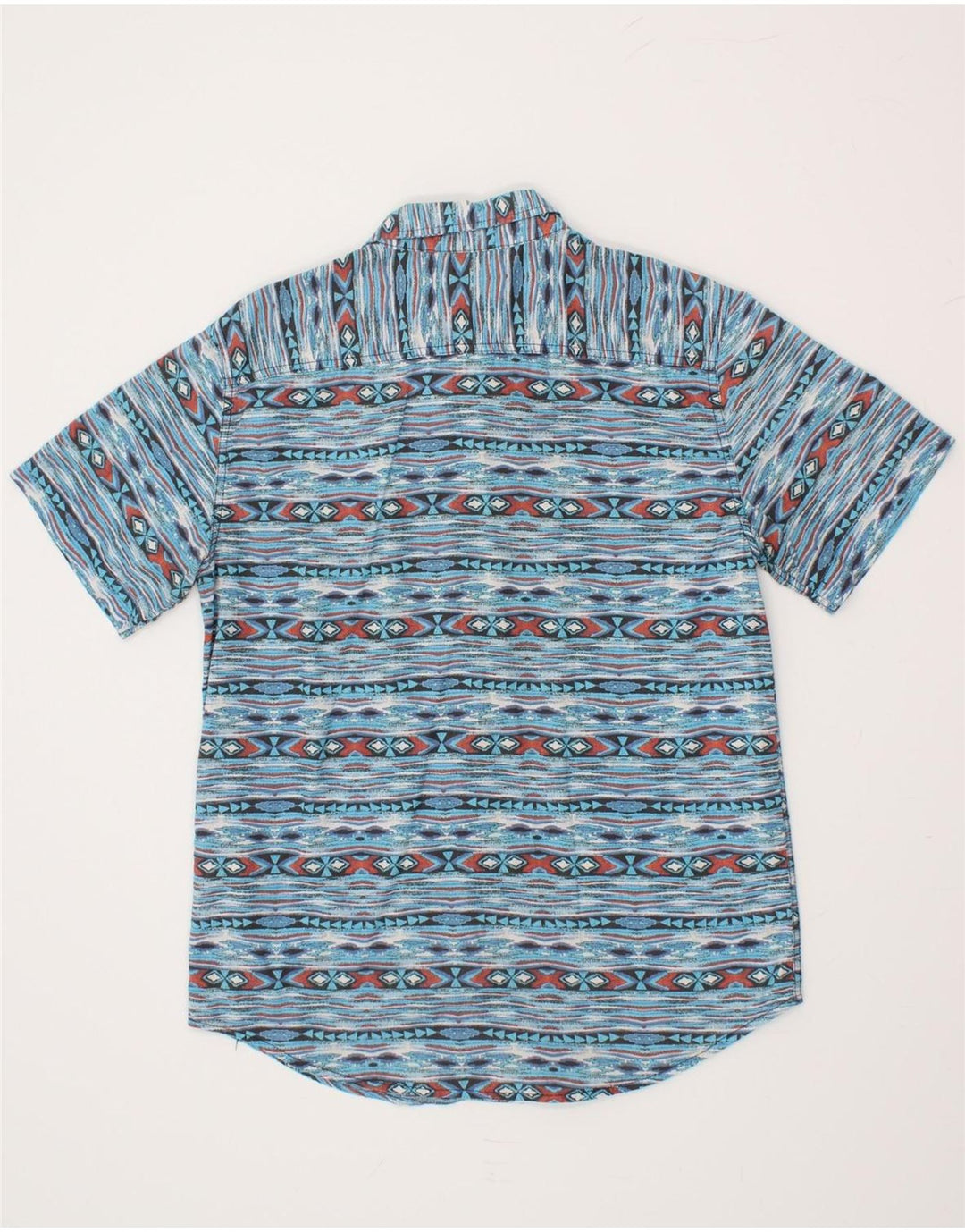 VINTAGE Mens Short Sleeve Shirt Medium Blue Striped Cotton