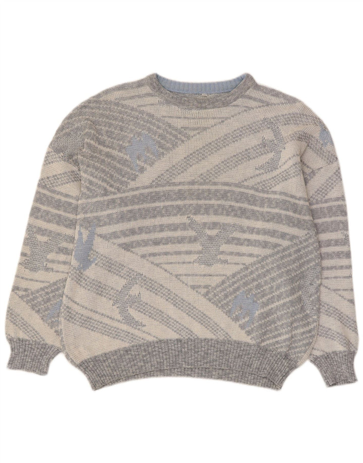 Vintage Mens Crew Neck Jumper Sweater IT 50 Medium Grey Geometric
