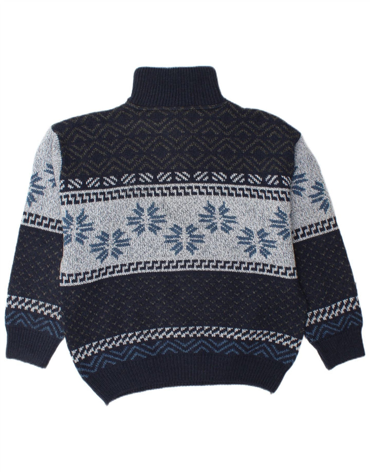 CAMARGUE Mens Zip Neck Jumper Sweater Medium Navy Blue Fair Isle Winter