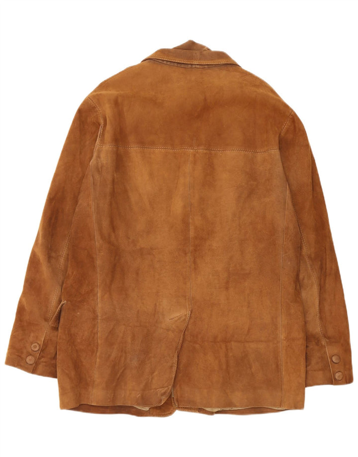 Giacca blazer vintage da uomo in pelle scamosciata a 3 bottoni UK 40 grande in pelle marrone