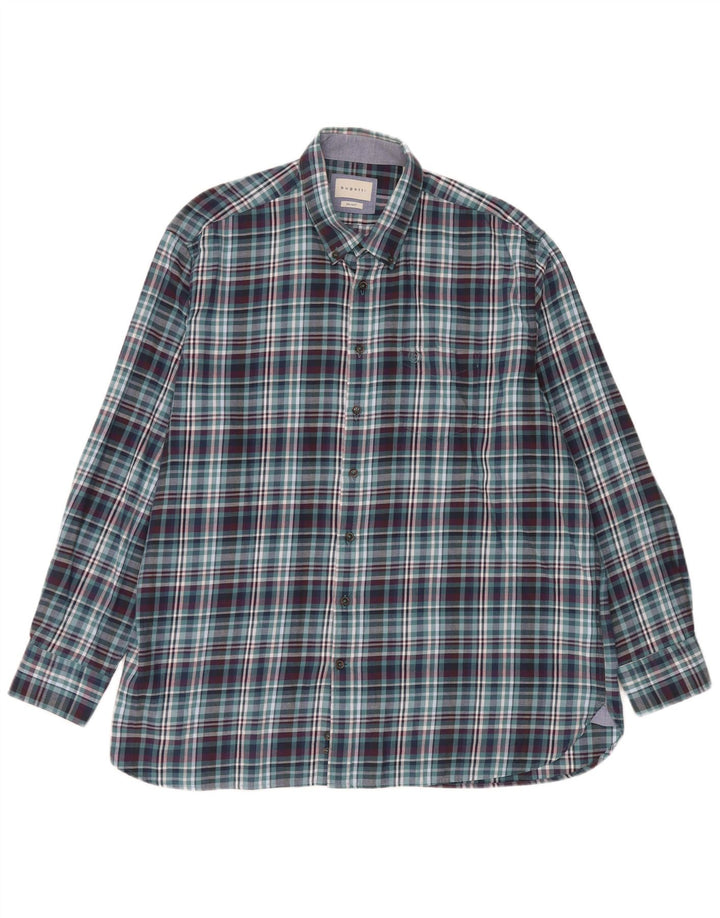 Bugatti Camicia da uomo in flanella Taglia 45/46 2XL Cotone a quadri blu