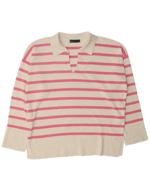 Maglione a collo alto da donna Marks & Spencer UK 14 a righe grandi bianche