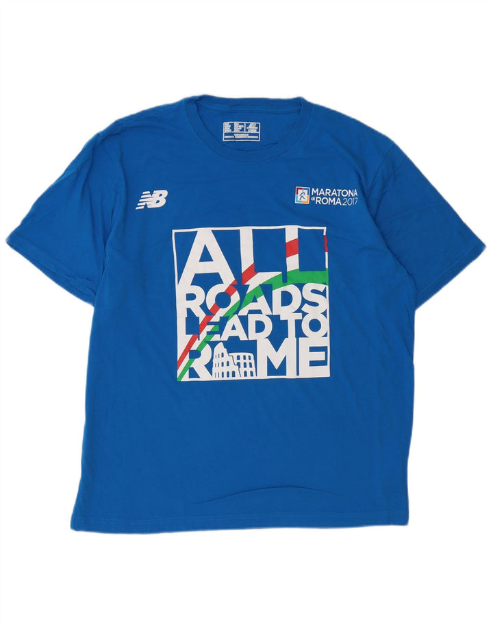 NEW BALANCE Mens Graphic T-Shirt Top Medium Blue Cotton