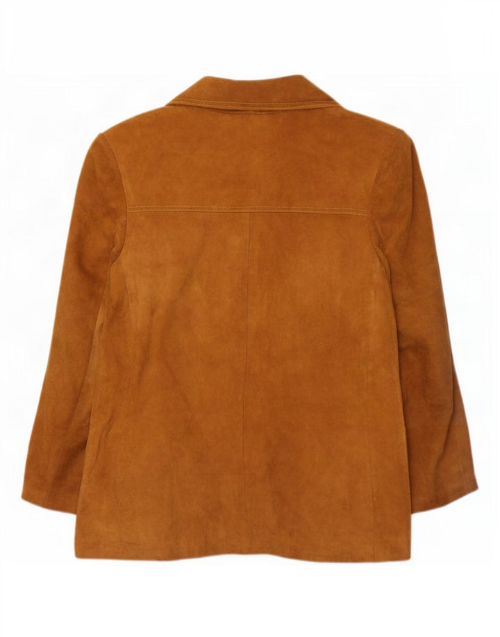 Giacca blazer vintage da donna in pelle scamosciata a 2 bottoni UK 12 in pelle beige media