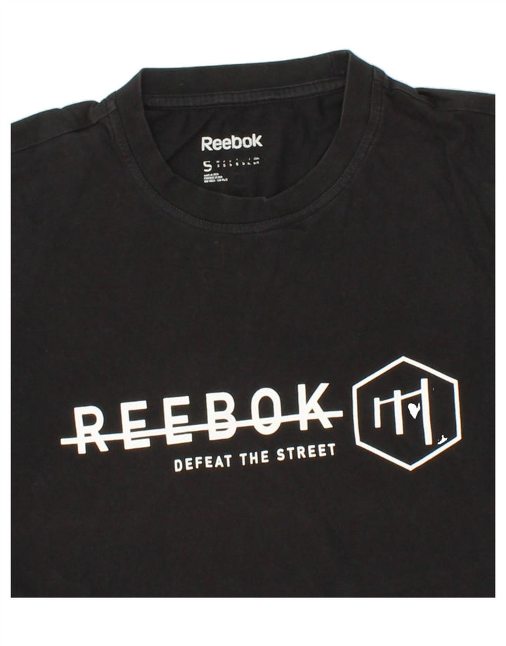 REEBOK Mens Graphic T-Shirt Top Small Black Cotton Vintage Reebok and Second-Hand Reebok from Messina Hembry 