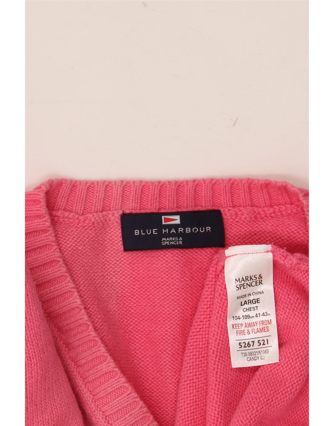 MARKS & SPENCER Mens Blue Harbour V-Neck Jumper Sweater Large Pink Cotton