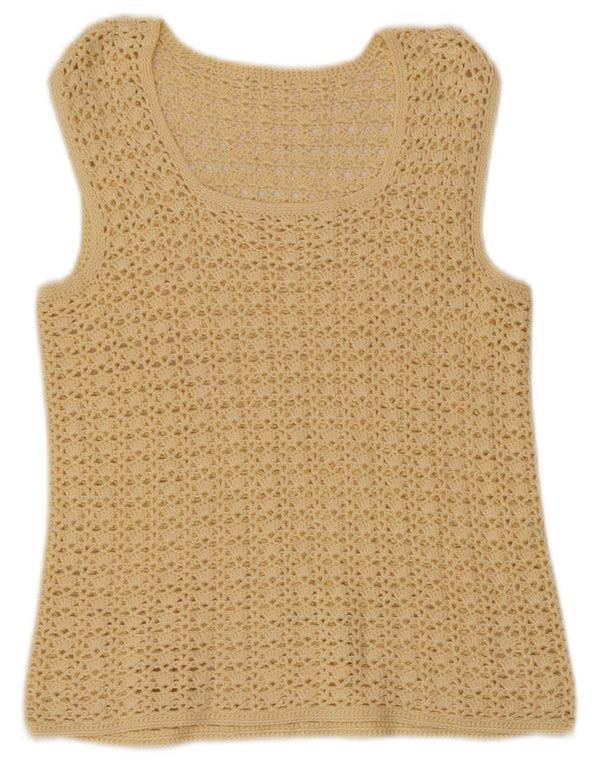 Vintage Womens Crop Crochet Vest Tank Top UK 6 XS Yellow