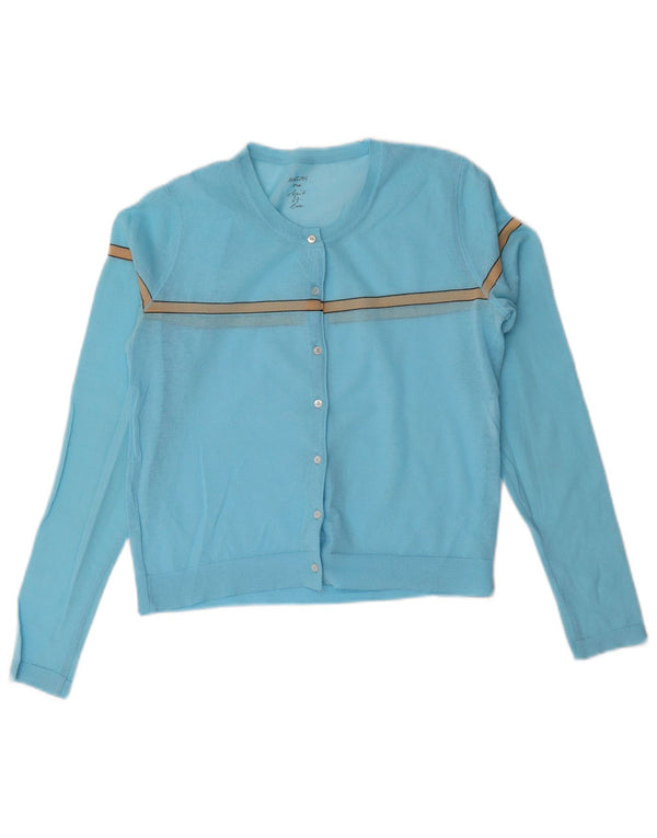 Marccain Damen Crop Cardigan Pullover UK 14 Mittelblau gestreift