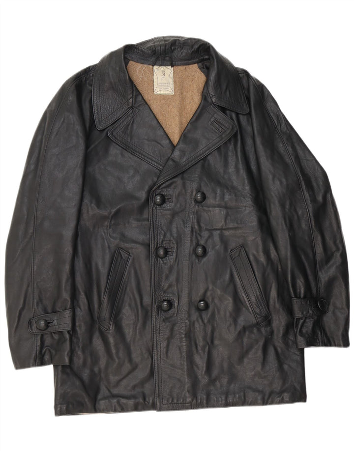 Vintage Herre Læderjakke UK 38 Medium Sort Læder