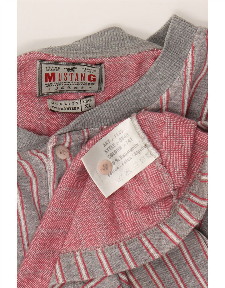 Mustang Mens T-Shirt Top XL Grey Striped Cotton