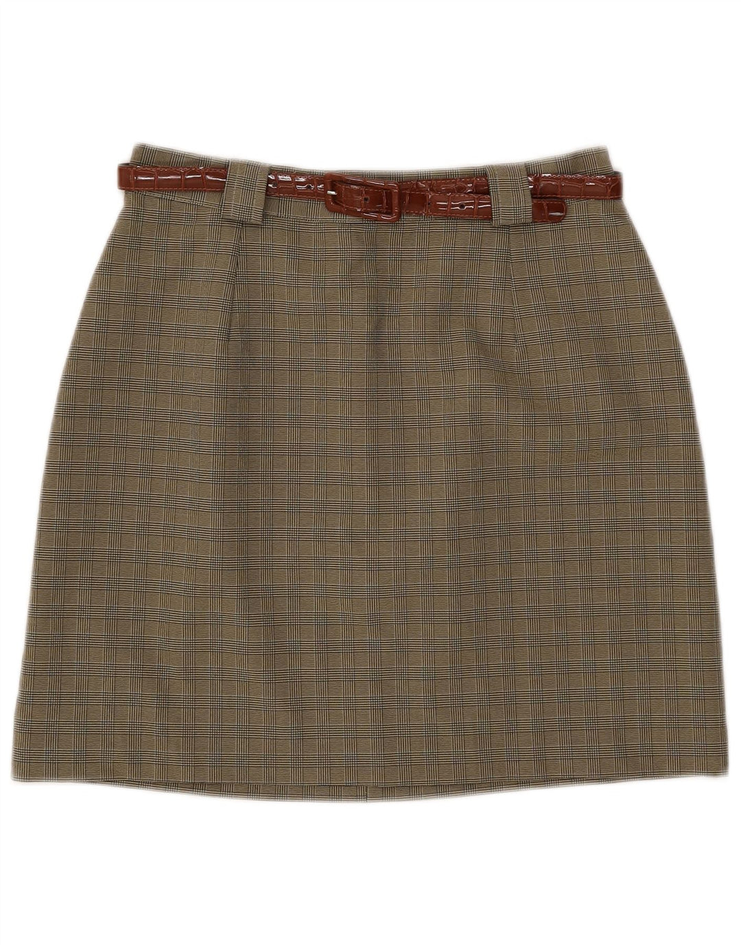 Vintage Womens A-Line Skirt IT 46 Large W28 Khaki Check Polyester