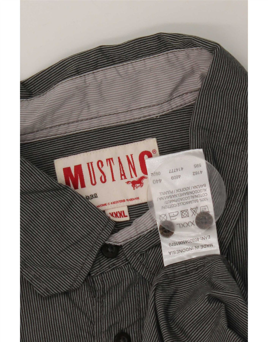Mustang Mens Shirt 3XL Grey Striped Cotton