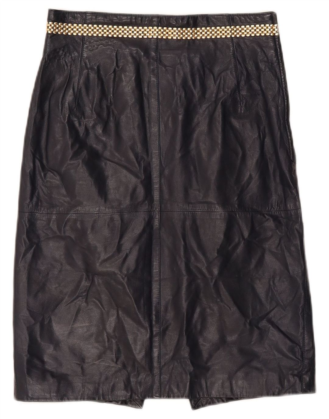 jupe en cuir femme vintage IT 46 Medium W26 Cuir bleu marine
