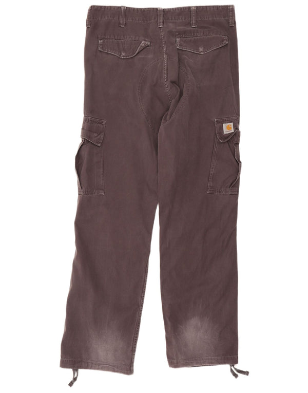Carhartt Mens Straight Cargo Calças W34 L34 Algodão Cinza