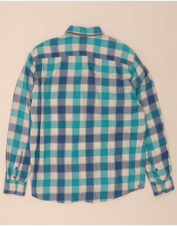 Tommy Hilfiger Camisa masculina vintage fit grande algodão xadrez azul