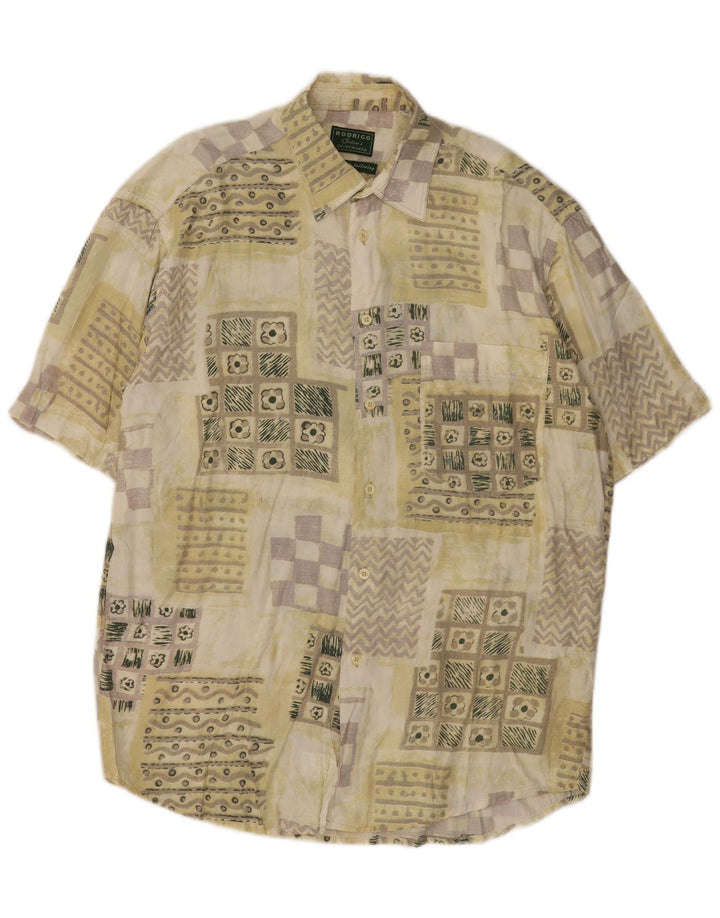 Rodrigo Mens Short Sleeve Shirt Size 40 15 1/2 Medium Khaki Patchwork