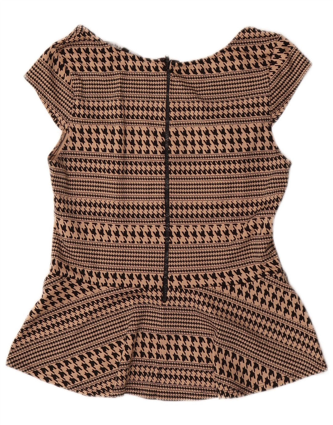 Oasis Damebluse Top UK 12 Medium Beige Houndstooth