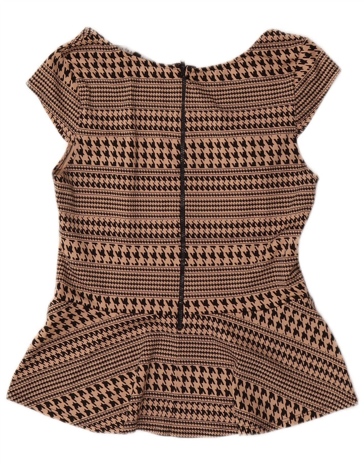 Oasis Damebluse Top UK 12 Medium Beige Houndstooth