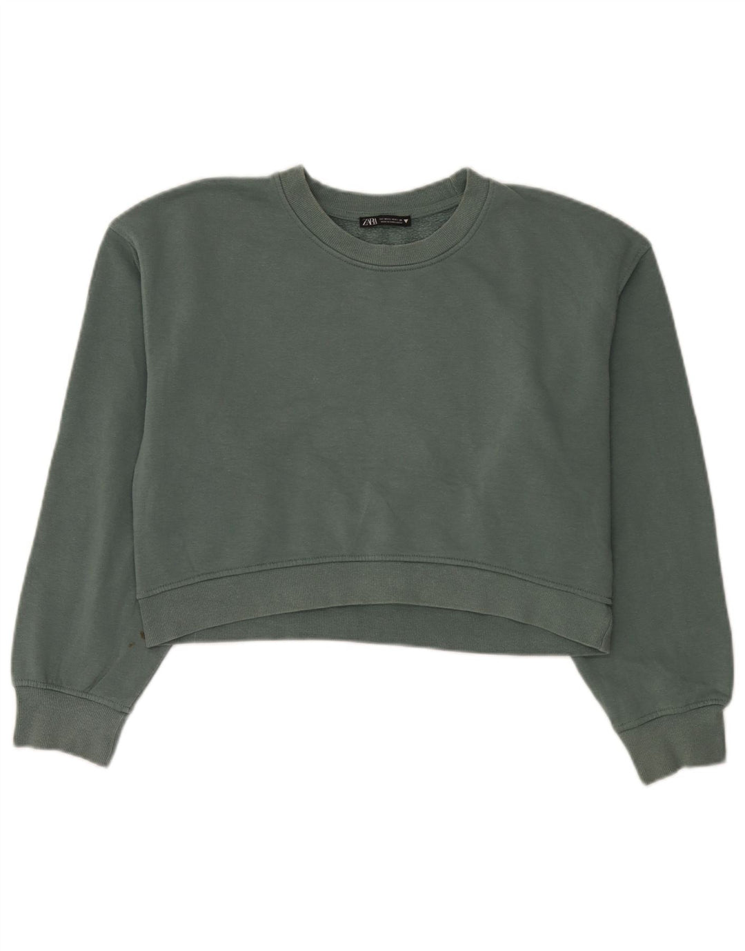 Zara Womens Crop Oversized Sweatshirt Jumper UK 14 Medium Green Cotton