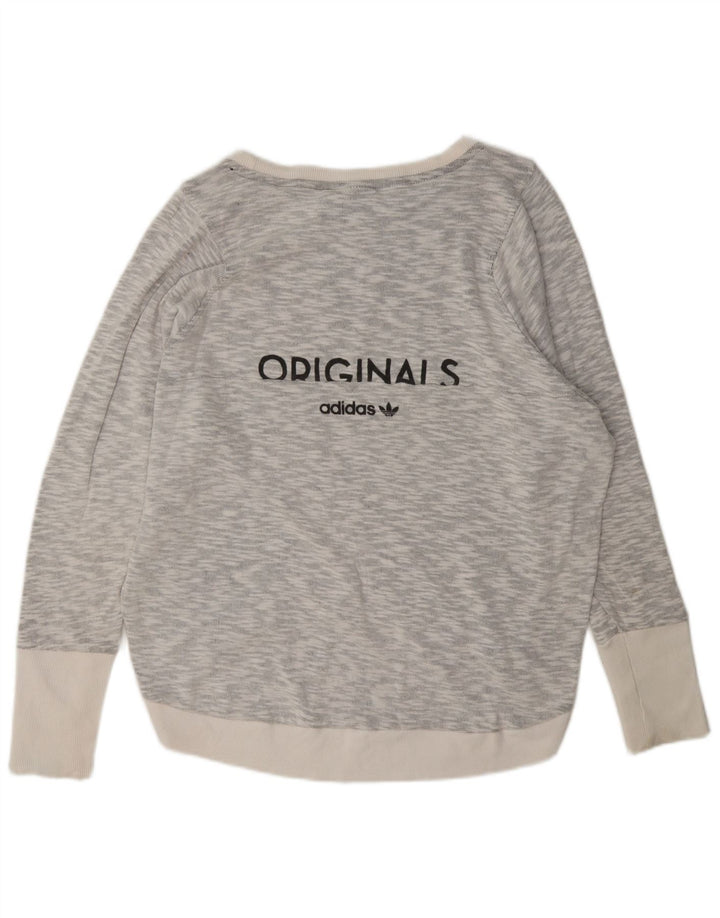 Adidas Dame Grafisk Oversized Sweatshirt Jumper UK 14 Large Grey Flecked