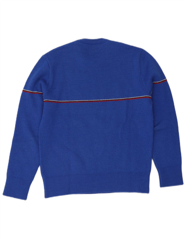 Vintage Mens Crew Neck Jumper Sweater Small Blue Striped Wool