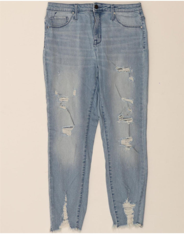 MOSSIMO Womens Distressed High Rise Cropped Jeans US 10 Large W30 L26 Blue Vintage Mossimo and Second-Hand Mossimo from Messina Hembry 