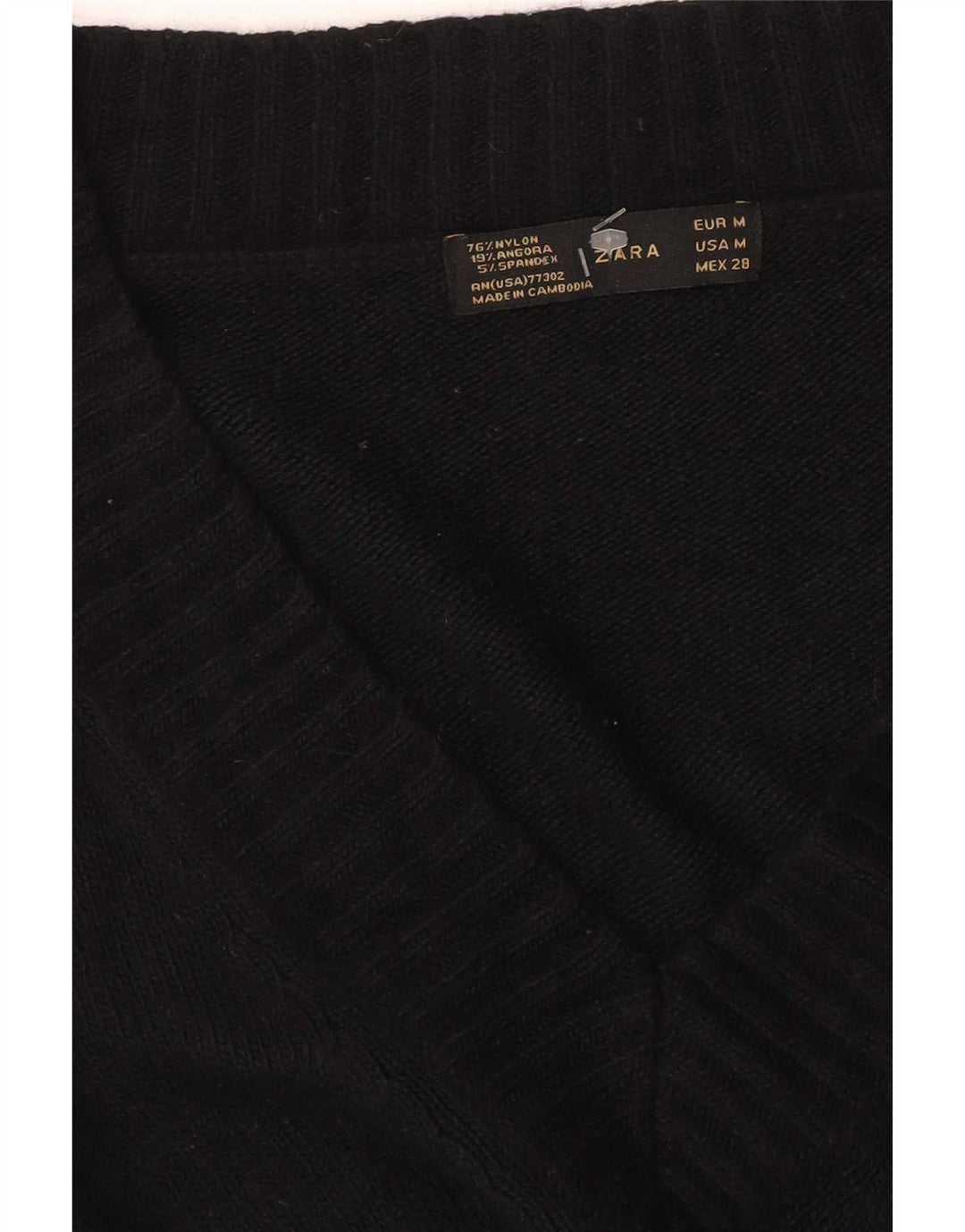 Zara Womens V-Neck Jumper Sweater UK 12 Medium Black Nylon