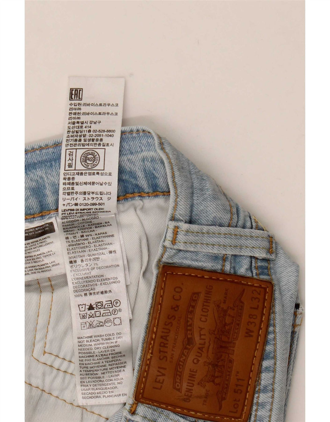 Levi's Mens 511 Distressed Slim Jeans W38 L32 kék pamut